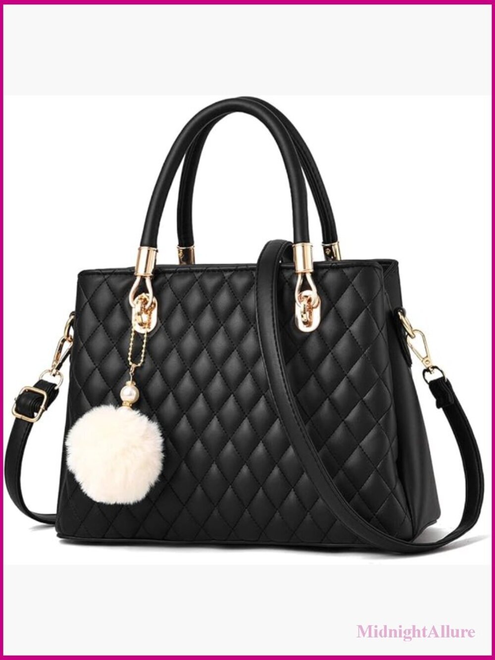Medium PU Leather Tote Satchel with Pompon